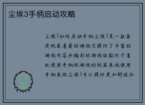 尘埃3手柄启动攻略